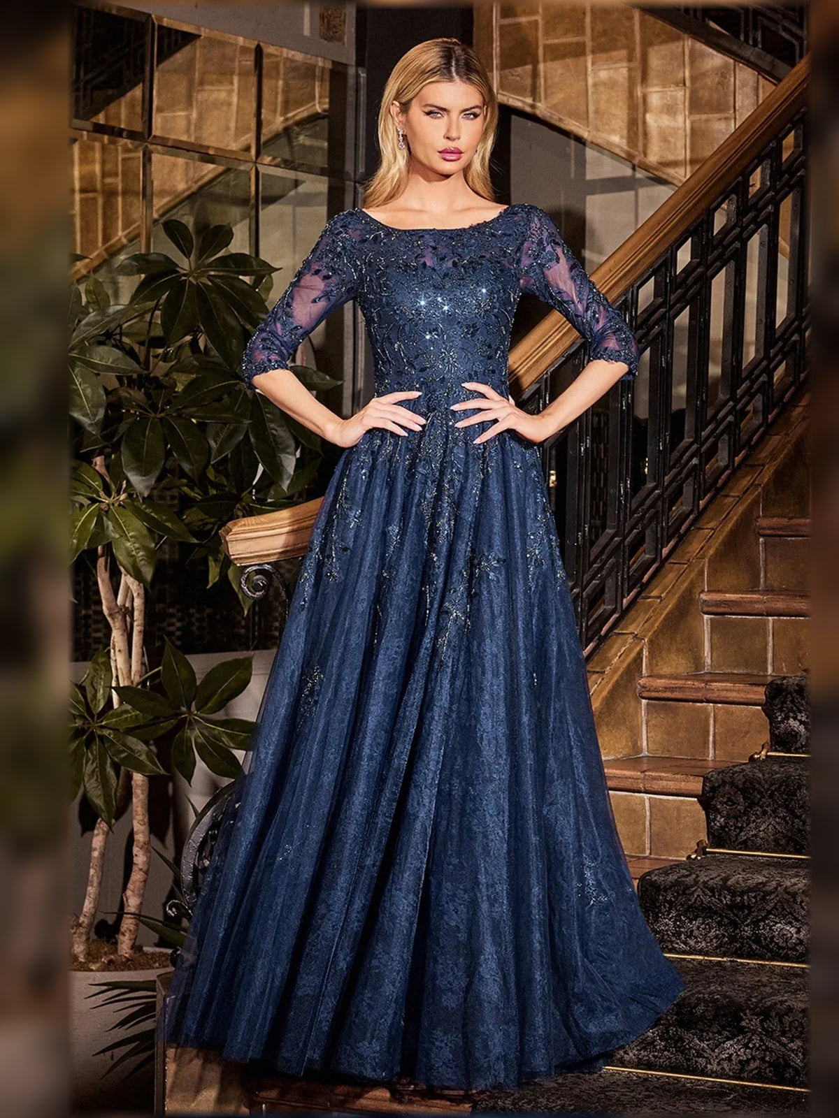 Beading A-Line Lace Floor-Length Formal Dress