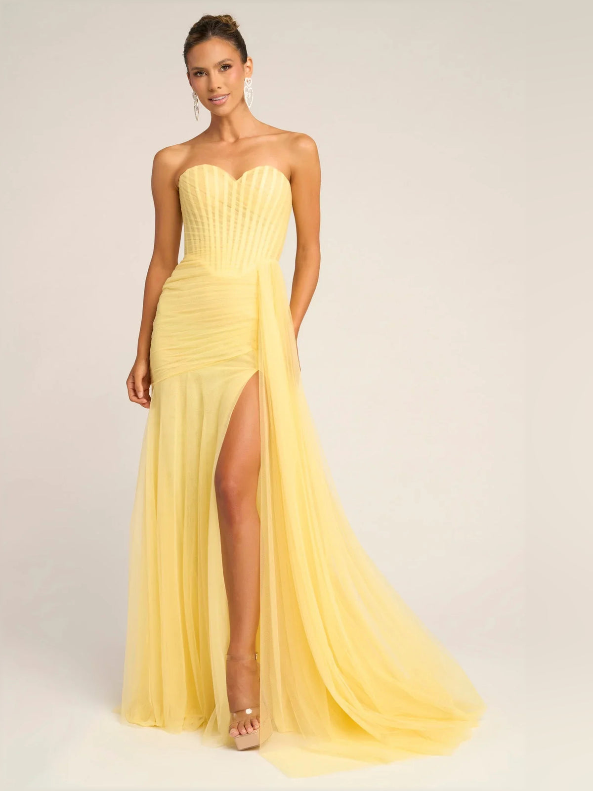 Strapless Sweetheart Draped Tulle Mermaid Formal Dress