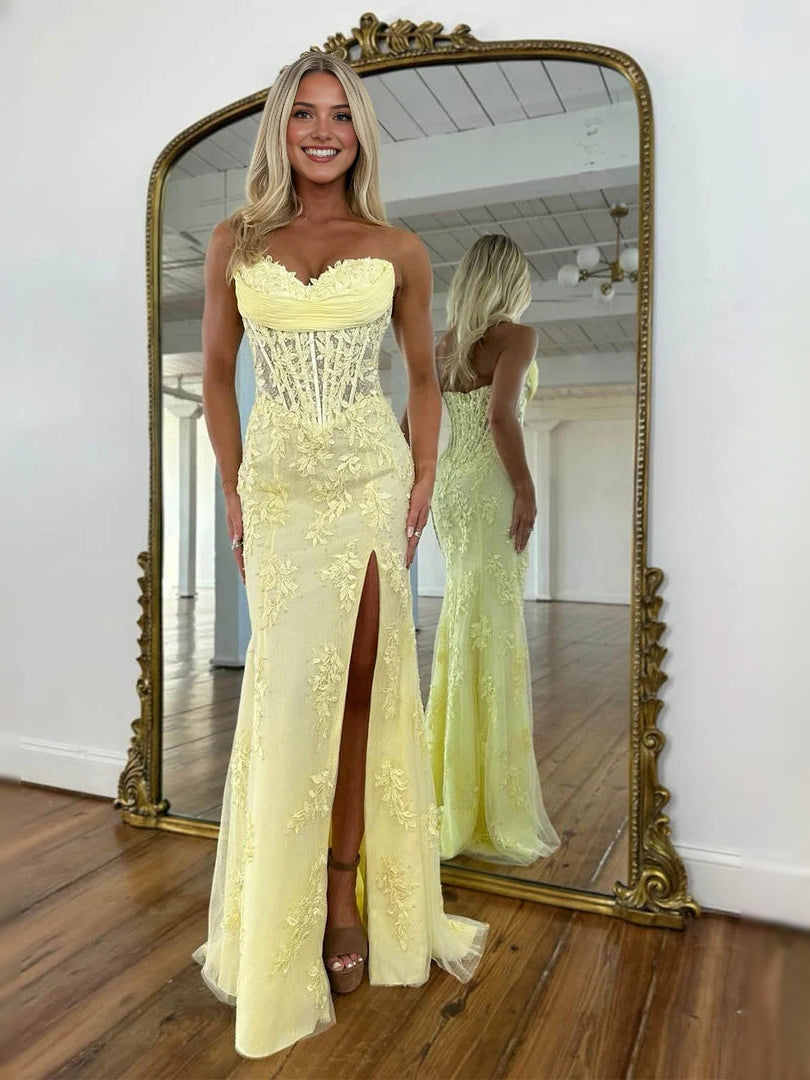 Side-Slit Slit Sweetheart Mermaid Floor-Length Prom Dress for Spring Formal