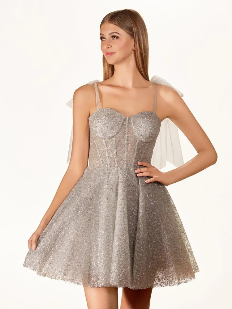 Corset Bow Sweetheart A-Line Short Tulle Homecoming Dress for Evening Reception