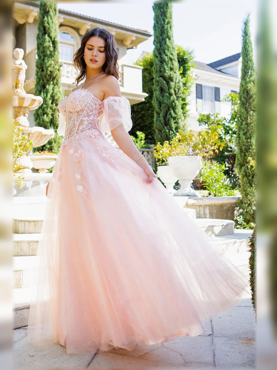 Floral Print Off-The-Shoulder Puff Sleeves Floor-Length Ethereal Formal Dress