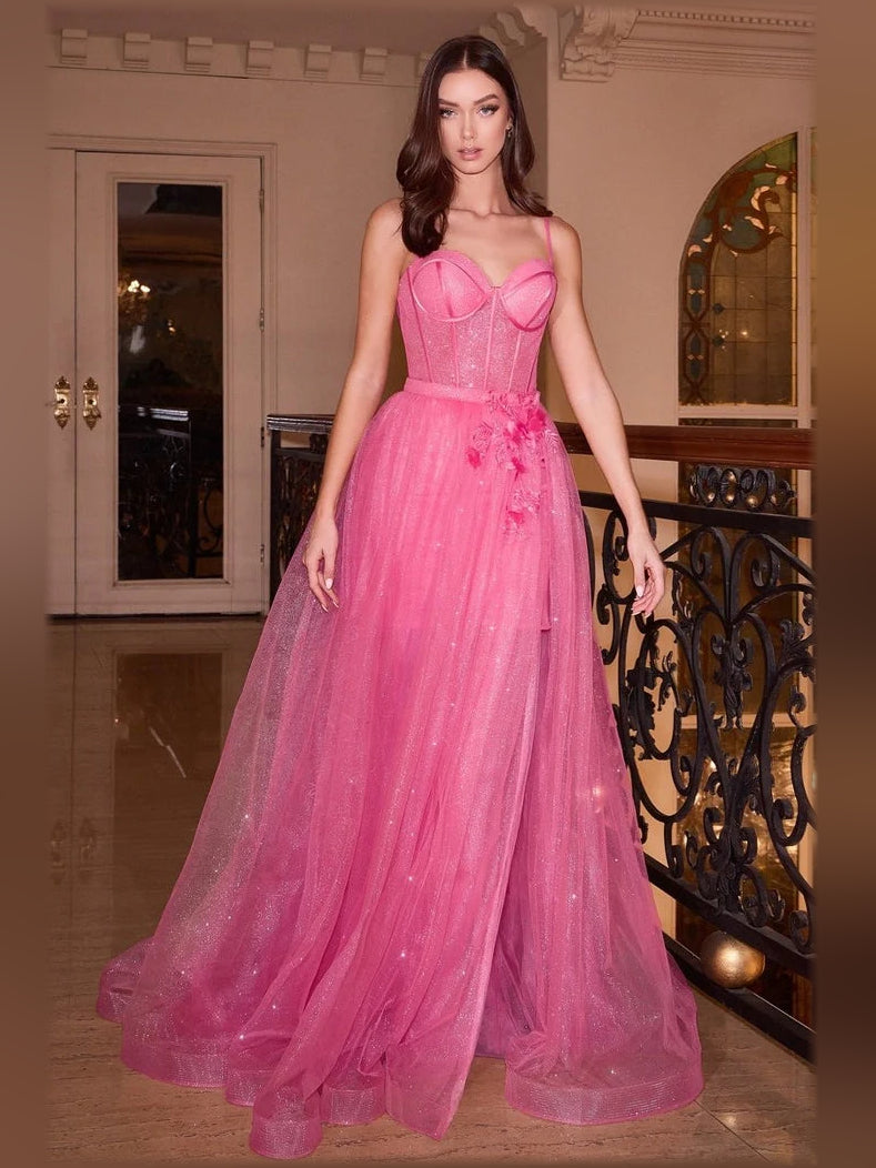 Floral Print Strapless Corset Floor-Length Spaghetti Formal Dress