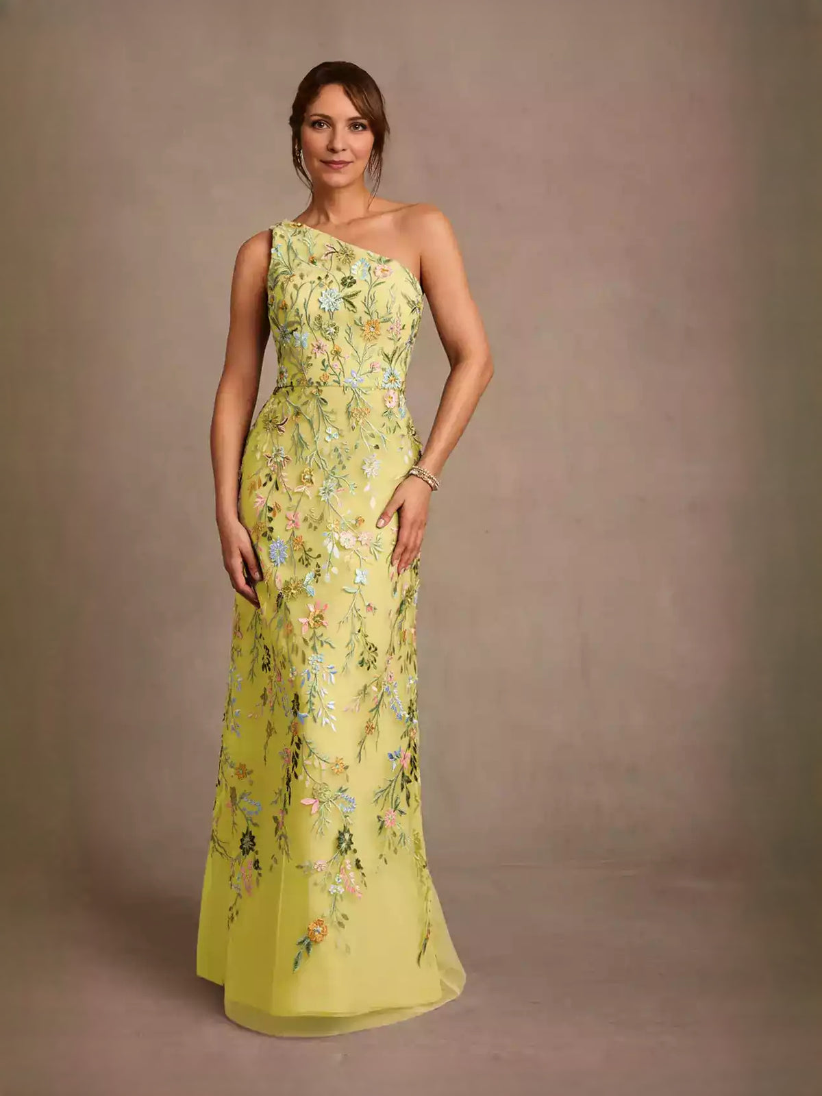 Embroidered Floral One Shoulder A-Line Floor-Length Tulle Prom Dress for Pageant