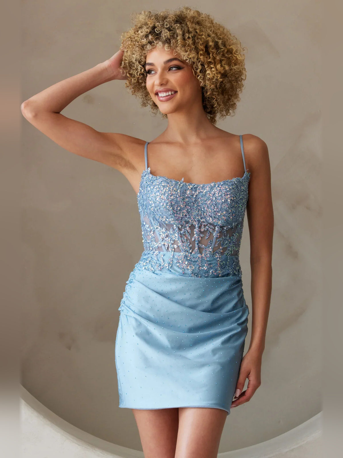 Corset Beaded Straight Across Bodycon Mini Homecoming Dress for Tie Wedding