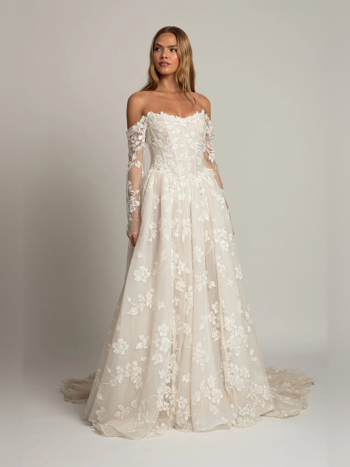 Corset Embroidered Long-Sleeve Ball-Gown Floor-Length Formal Dress for Evening Ceremony
