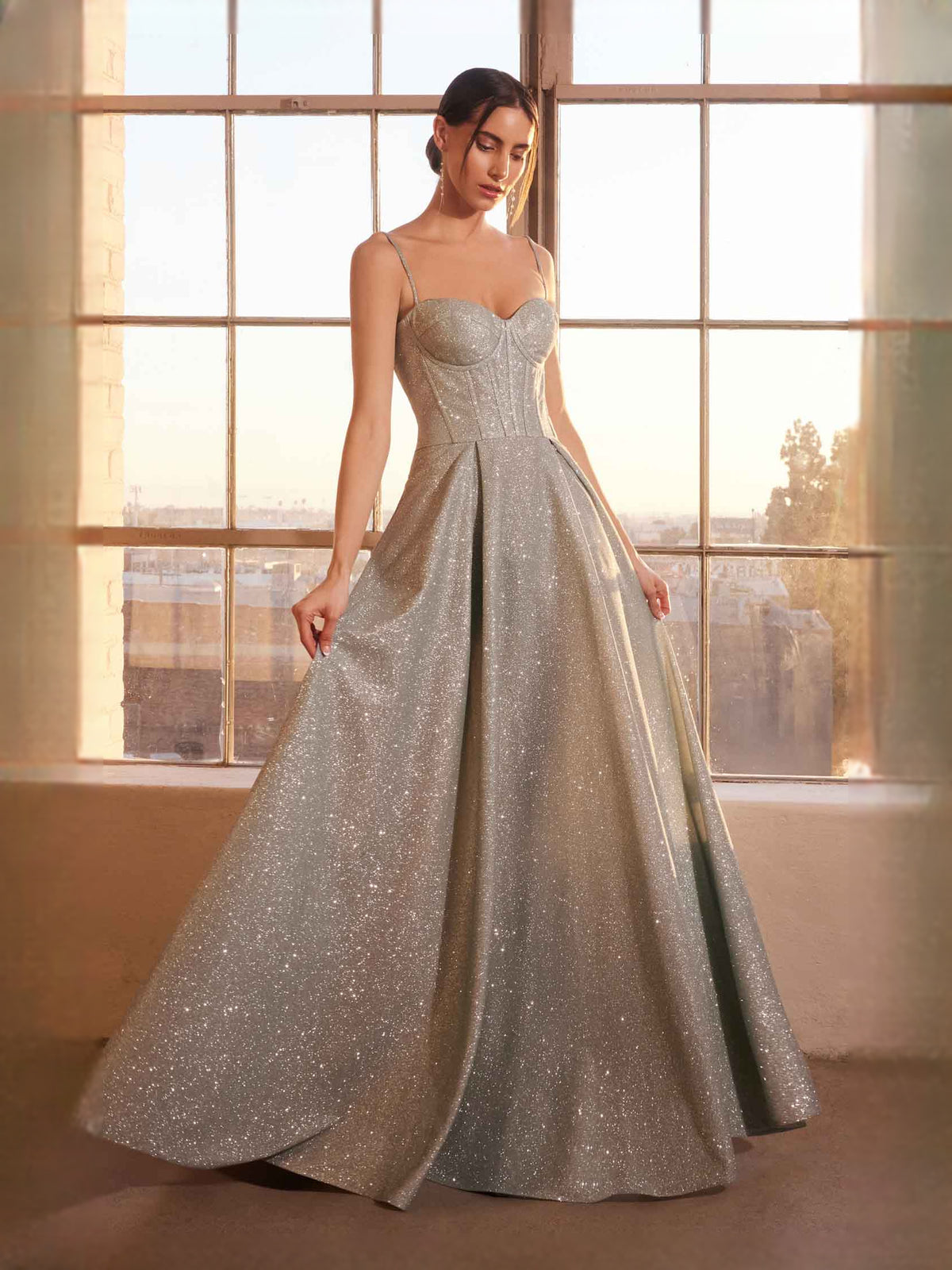 Corset Glitter Sweetheart Ball-Gown Floor-Length Prom Dress for Gala