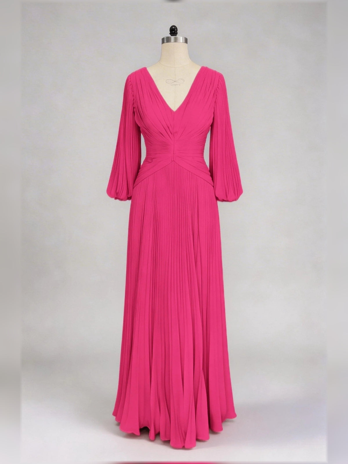 Ruched Pleated V Neck A-Line Floor-Length Mother of the Bride Dress for Gala Dinner