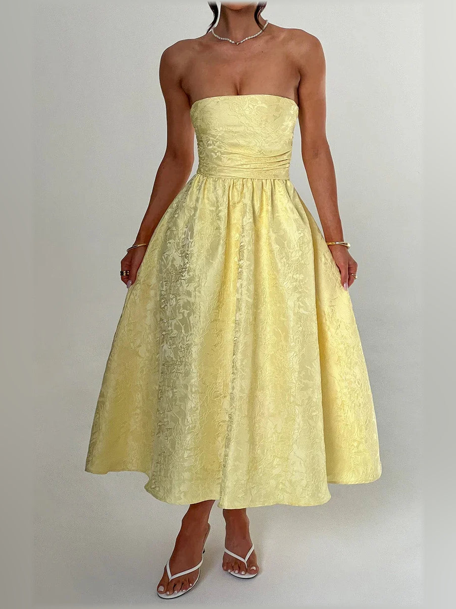Strapless Corset Ruching Midi Formal Dress