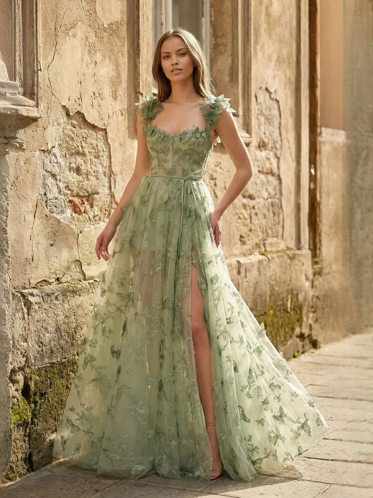 Slit Sweetheart A-Line Floor-Length Tulle Prom Dress for Prom Night