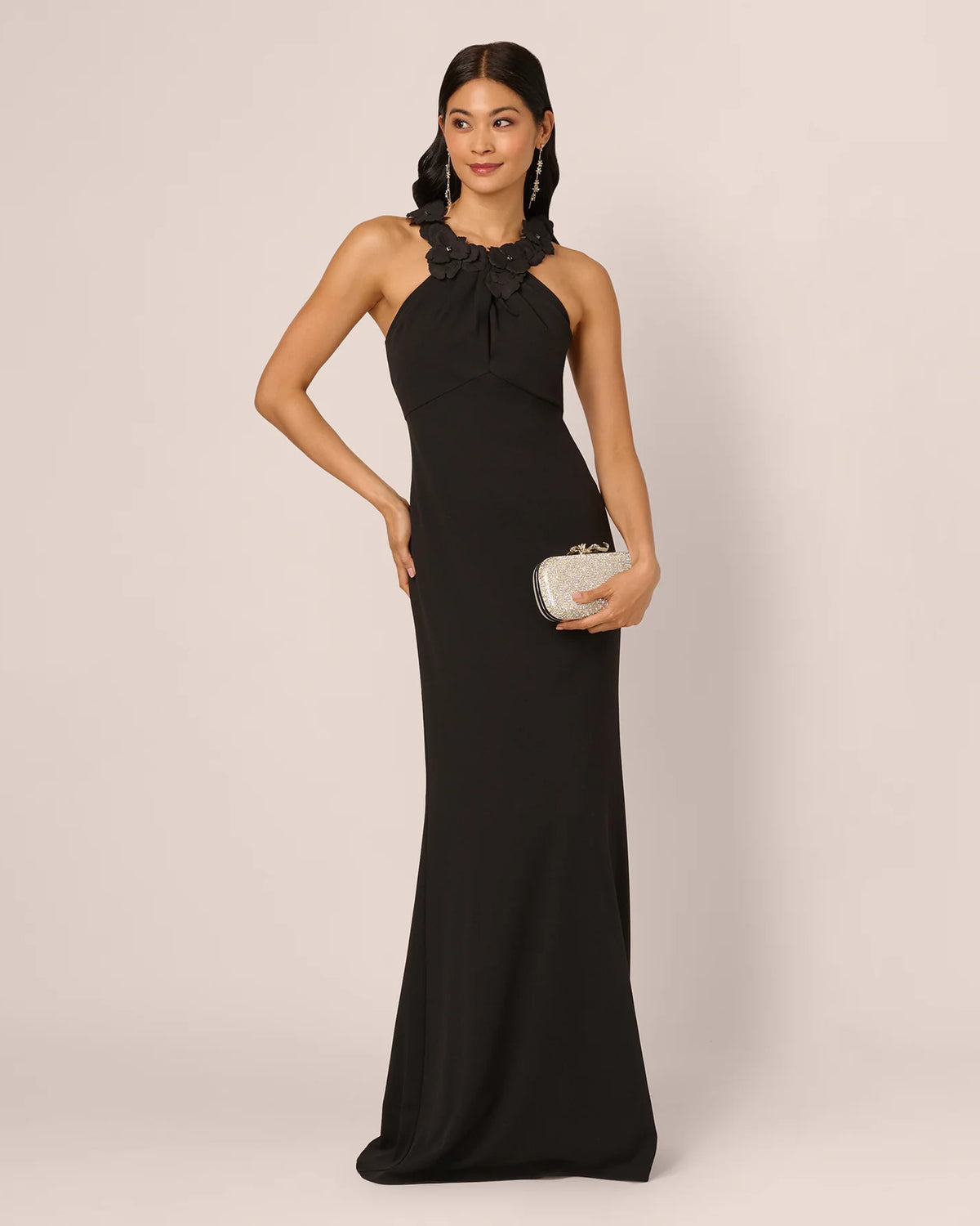 Floral Print Halter Neck A-Line Maxi Mother of the Bride Dress for Evening Reception