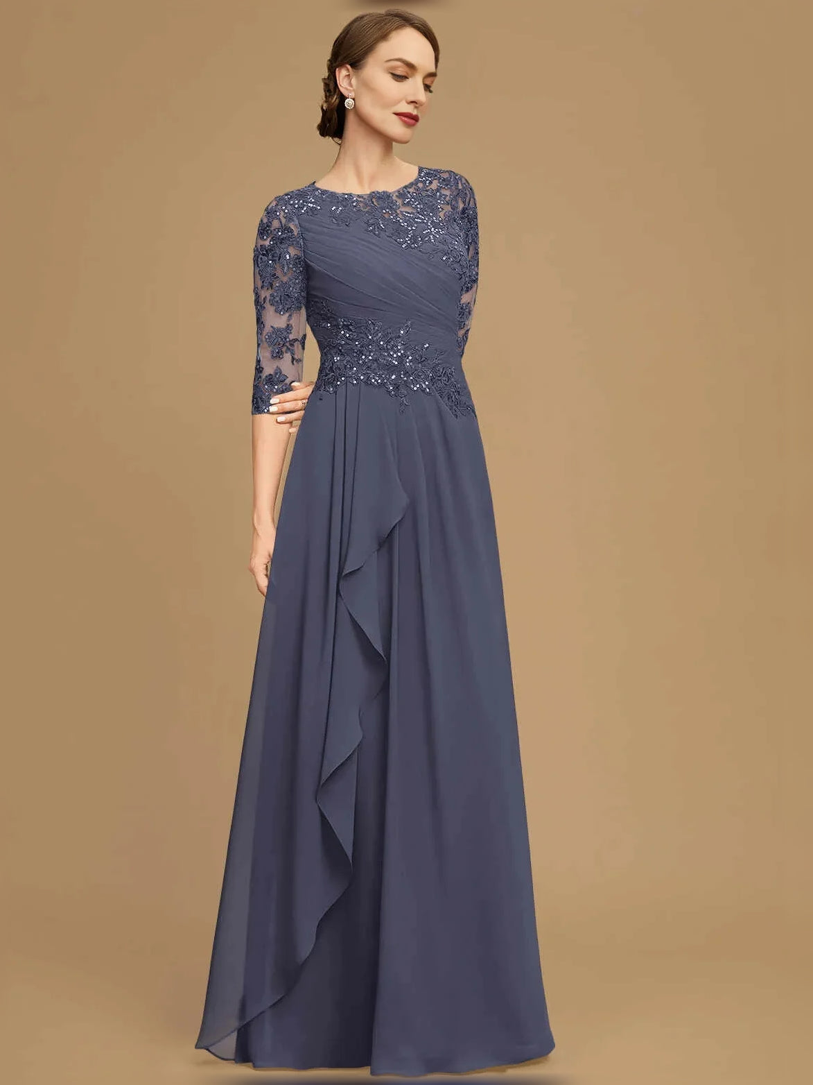 Ruched Ruffled A-Line Floor-Length Chiffon Mother of the Bride Dress for Estate Wedding