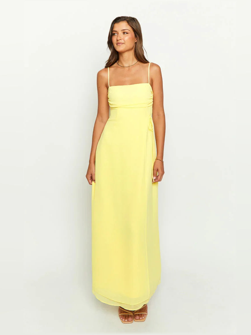 Yellow Square Neck Spaghetti Strap A-Line Floor-Length Elegant Formal Dress color option