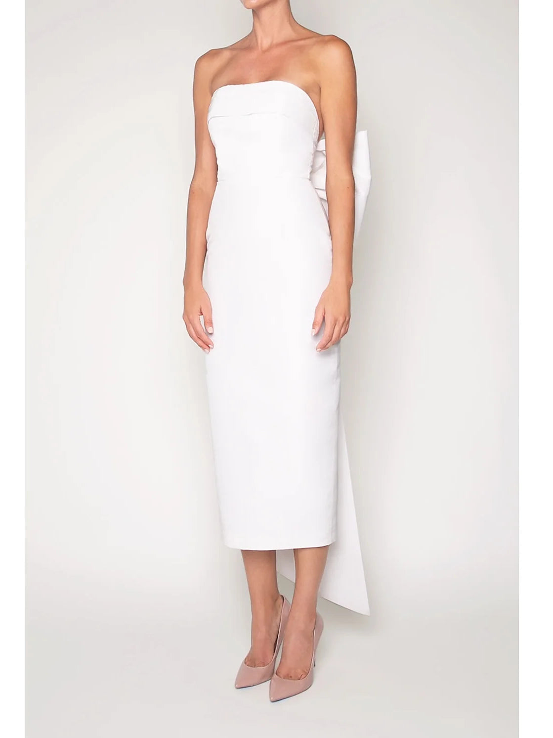 Bow Strapless Sheath Midi Prom Dress for Evening Ceremony