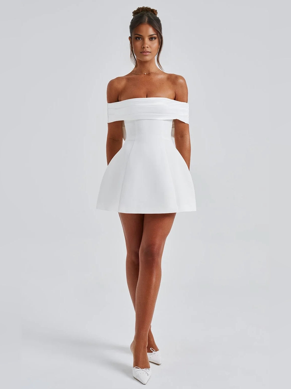 Bow Off Shoulder A-Line Mini Satin Homecoming Dress for Ceremony Reception