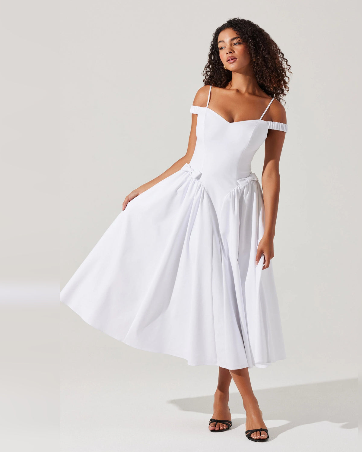 Off-Shoulder A-Line Midi Formal Dress for Spring Formal