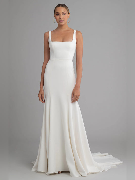 Flounce Square Neck Fit-and-Flare Floor-Length Formal Dress for Ceremony Reception