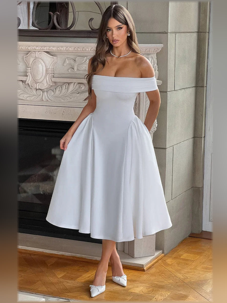 Off-The-Shoulder A-Line Midi Formal Dress