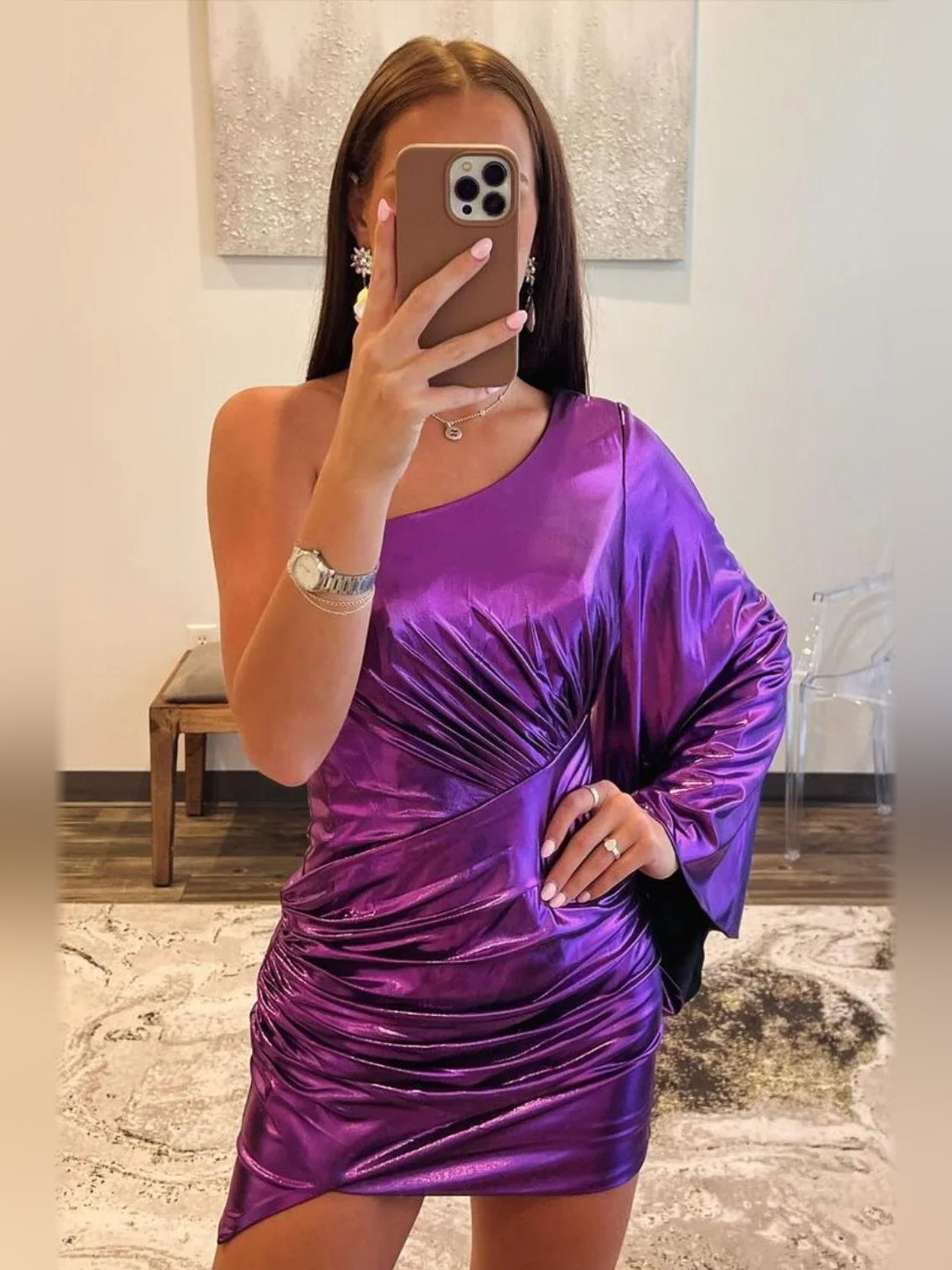 Ruched One Shoulder Bodycon Short Homecoming Dress for Banquet Dinner