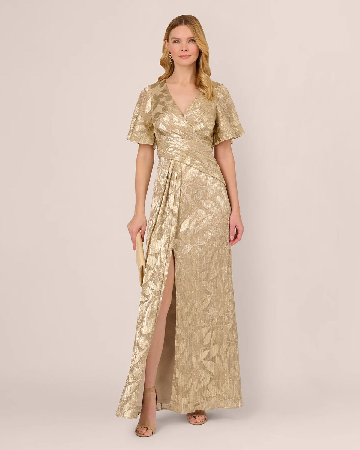 Draped Short-Sleeve A-Line Maxi Mother of the Bride Dress for Seaside Wedding