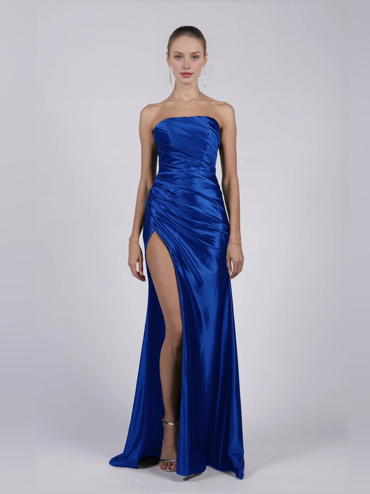 Strapless Ruching Slit Floor-Length Mermaid Formal Dress