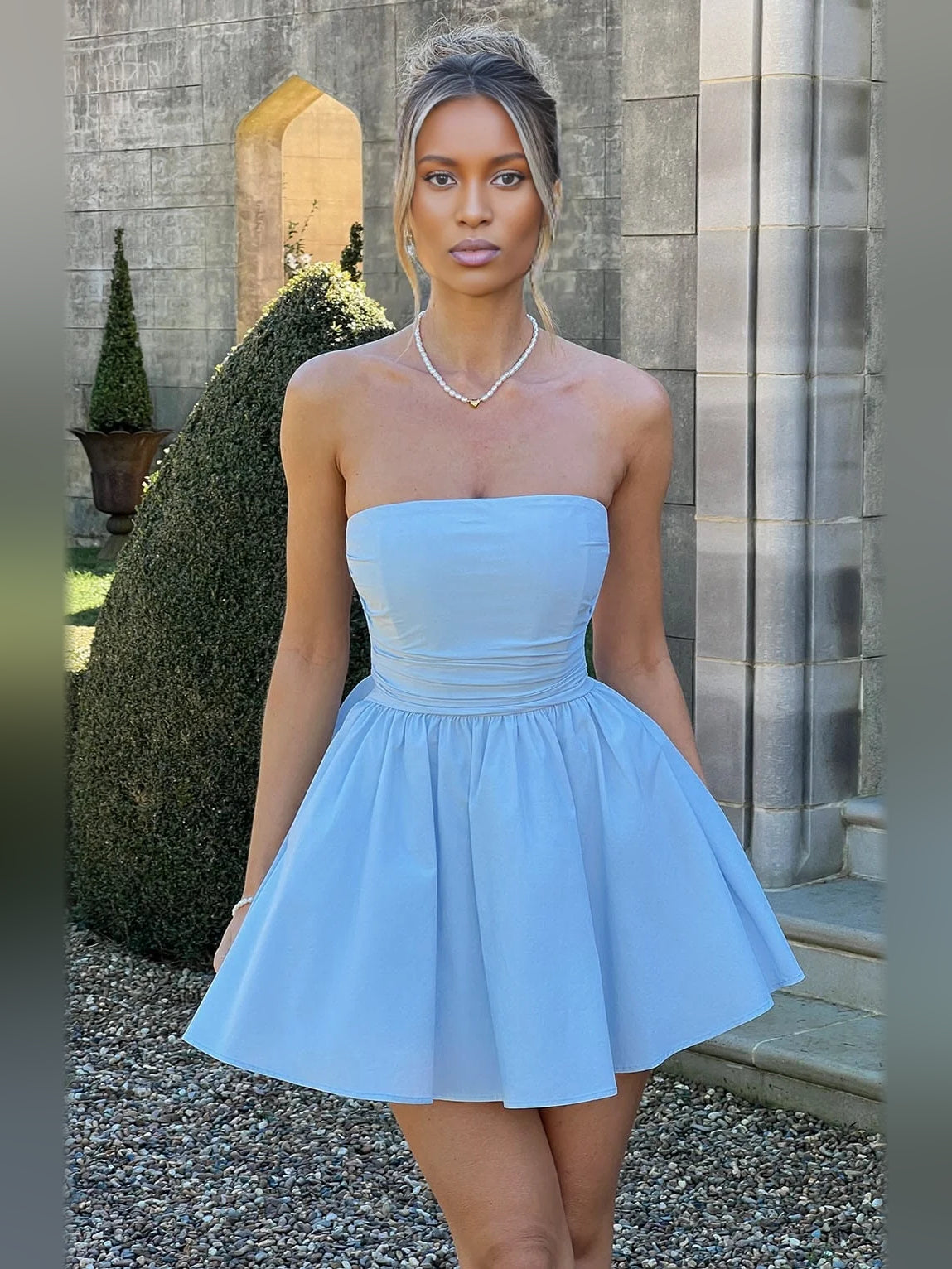 Ruched Bow Strapless A-Line Mini Tulle Homecoming Dress for Formal Gathering