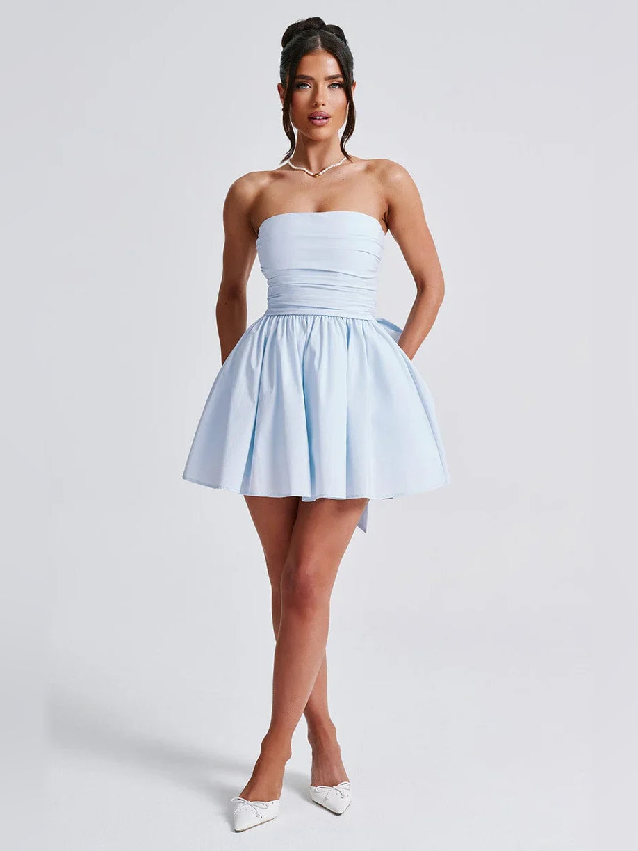 Ruched Bow Strapless A-Line Mini Homecoming Dress for Banquet Dinner