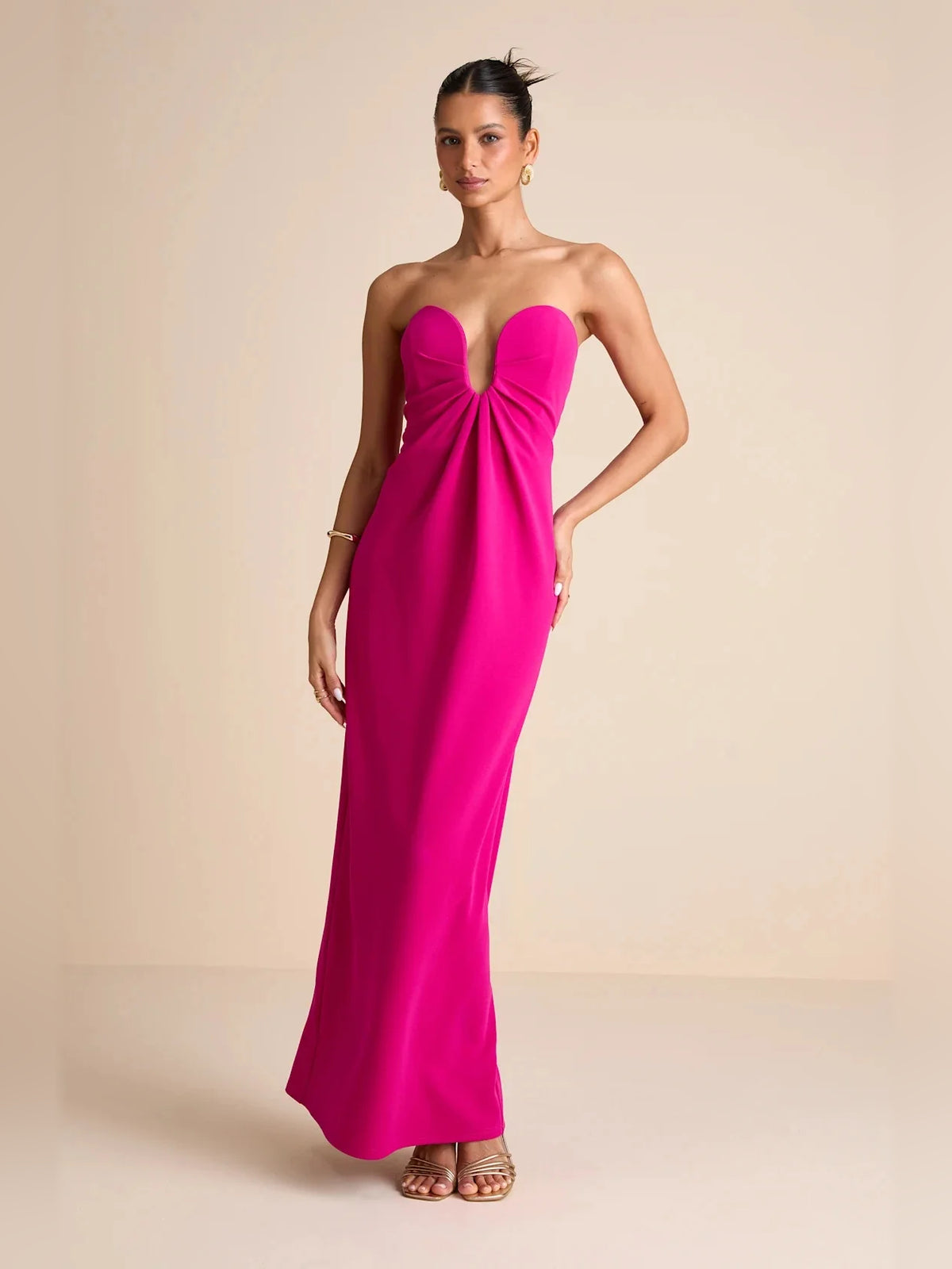 V Neck Column Maxi Crepe Homecoming Dress for Evening Celebration