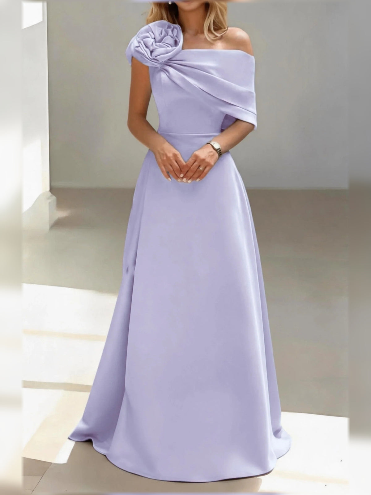 Draped One Shoulder A-Line Floor-Length Satin Mother of the Bride Dress for Wedding Reception