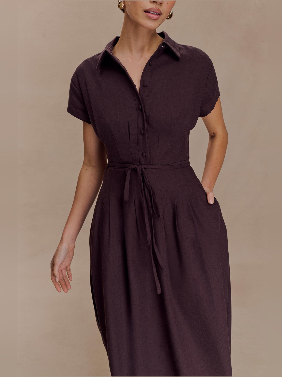 Aysha Buttoned Linen Midi Formal Dress