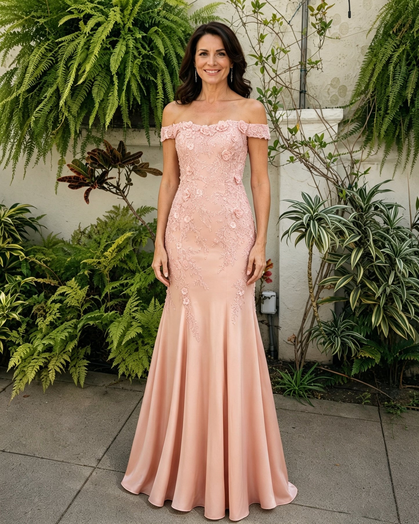 Scalloped Off-Shoulder Lace Mermaid Mother of the Bride Dress