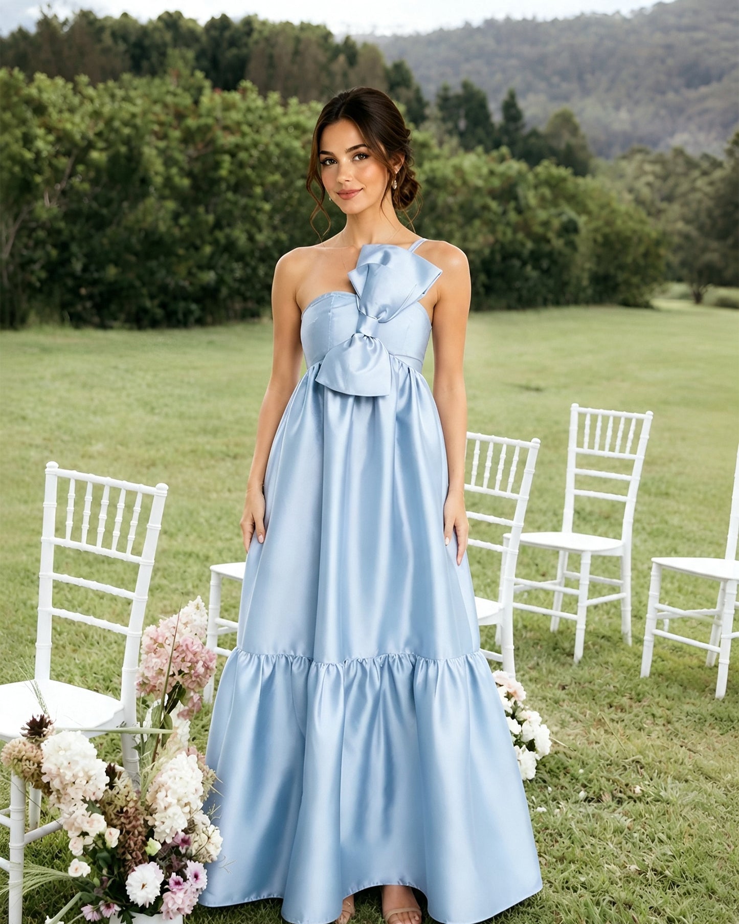 One-Shoulder Satin A-Line Bridesmaid Dress with Statement Ruffle