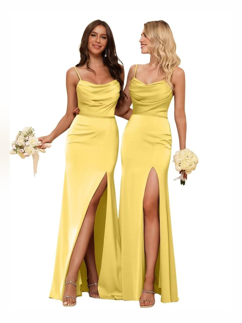 Cowl Neck Sheath Floor-Length Satin Bridesmaid Dress for Formal Wedding