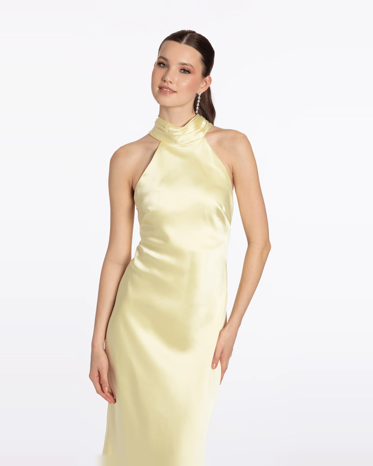 Ruched Halter Neck Column Maxi Prom Dress for Winter Formal