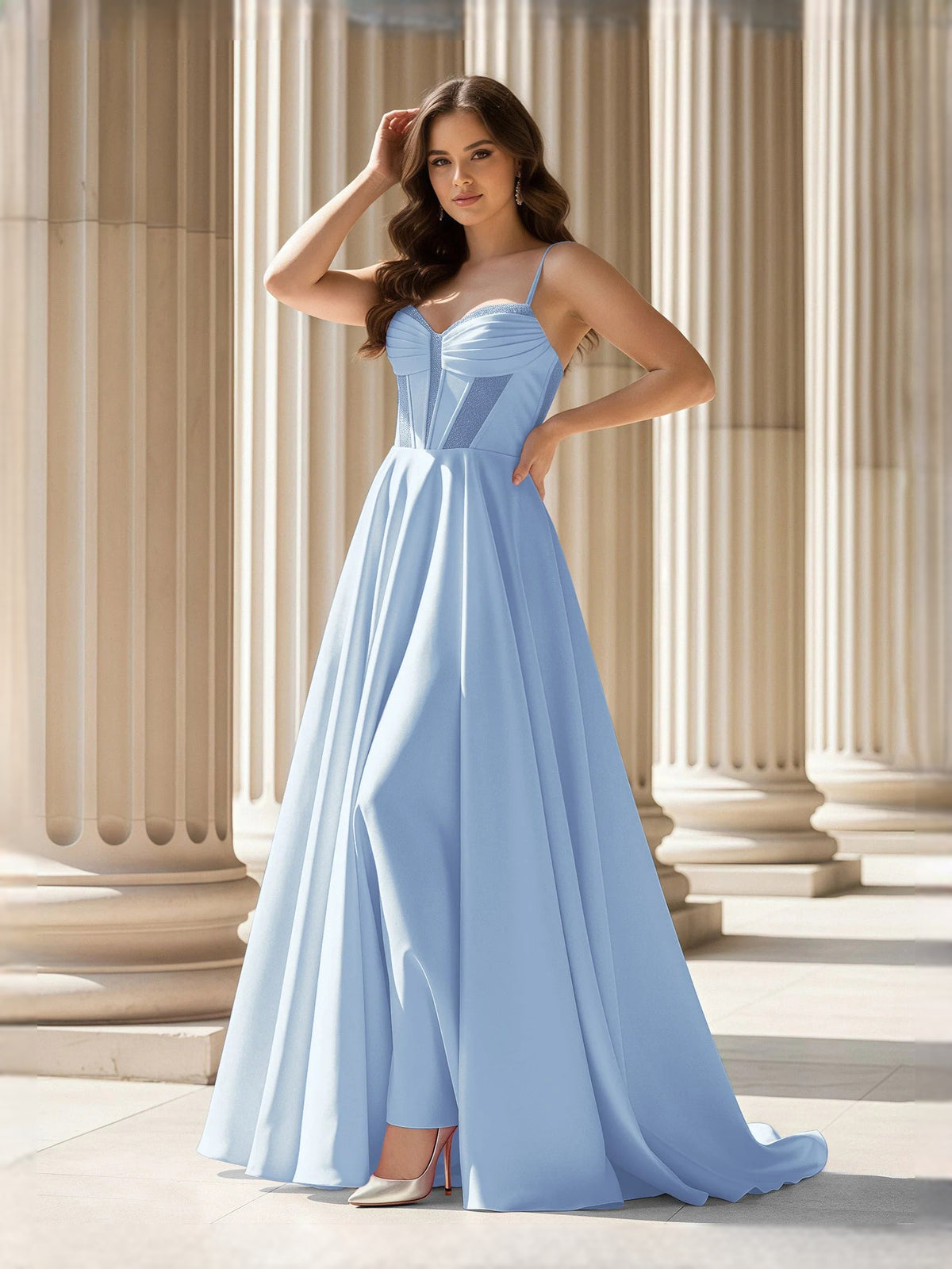 Draped Corset Slit Sweetheart A-Line Maxi Satin Prom Dress for Pageant