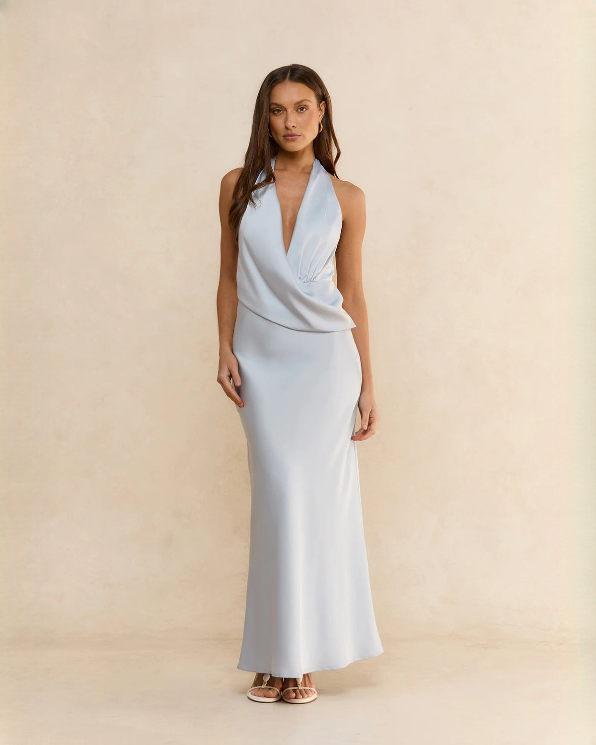 Polished Destination Formal Reception Halter Neck Satin A-Line Maxi Bridesmaid Dress
