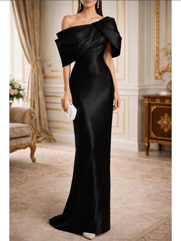 One-Shoulder Ruching Open Back Floor-Length Formal Dress