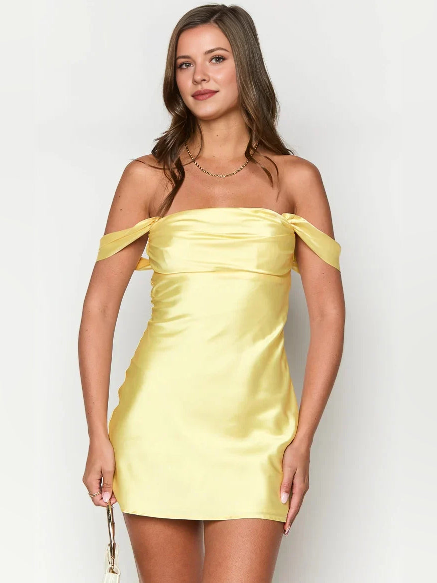Ruched Strapless Slip Mini Satin Homecoming Dress for Club Formal