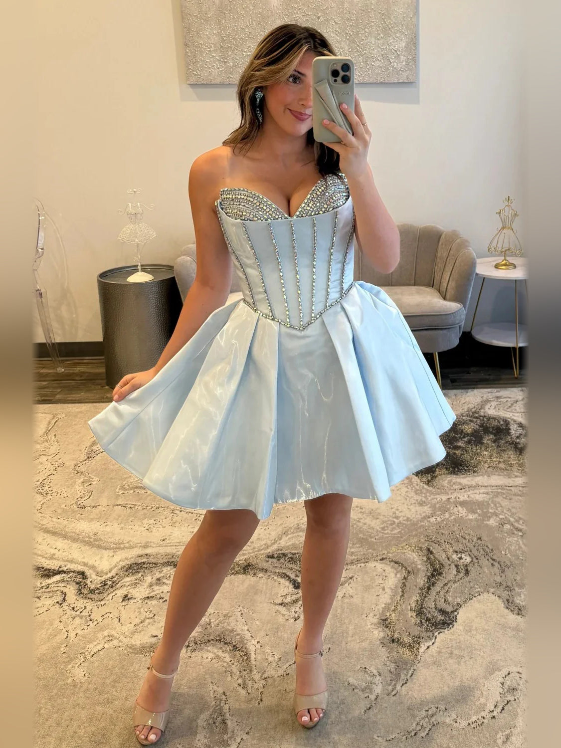 Corset Bow Sweetheart A-Line Short Satin Homecoming Dress for Wedding Weekend