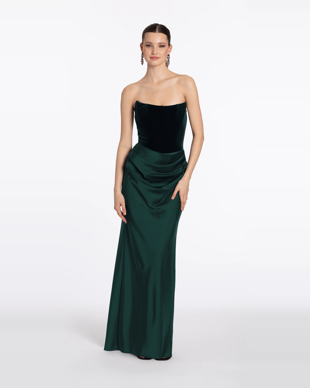 Ruched Corset Strapless Column Maxi Prom Dress for Senior Prom