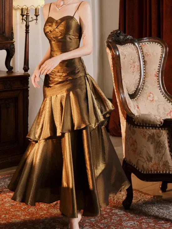 Ruched Tiered Ruffled Sweetheart Mermaid Maxi Satin Prom Dress for Awards Dinner