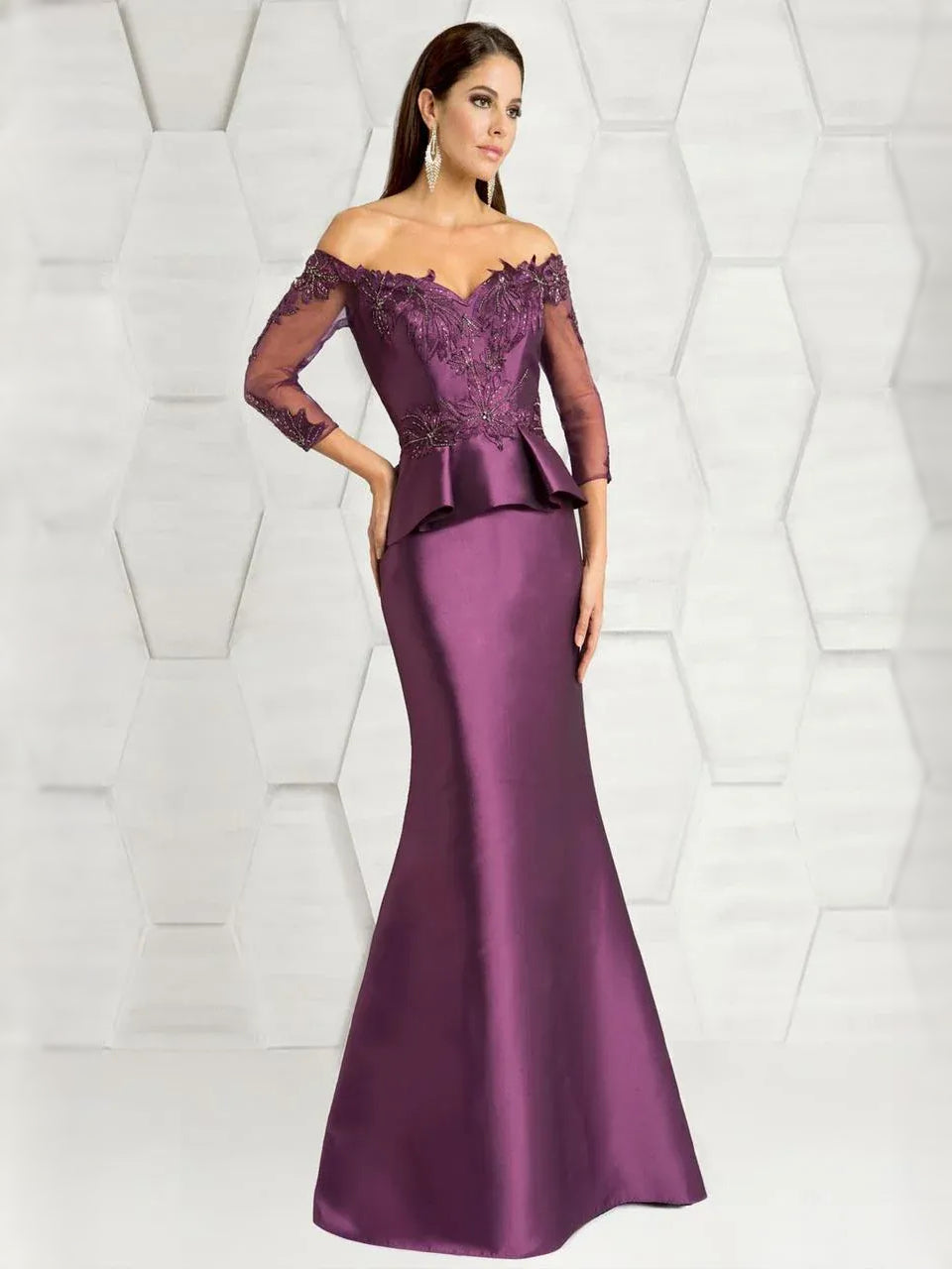 Floral Print Off-The-Shoulder Beading Floor-Length Formal Dress