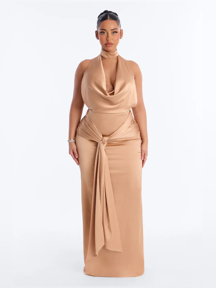 Halter Neck Corset Slit Floor-Length Sleek Formal Dress