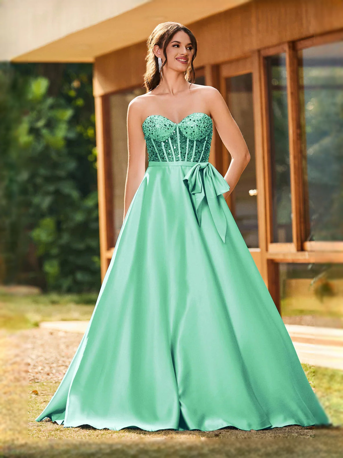 Draped Corset Sweetheart A-Line Floor-Length Satin Prom Dress for Black Tie Event