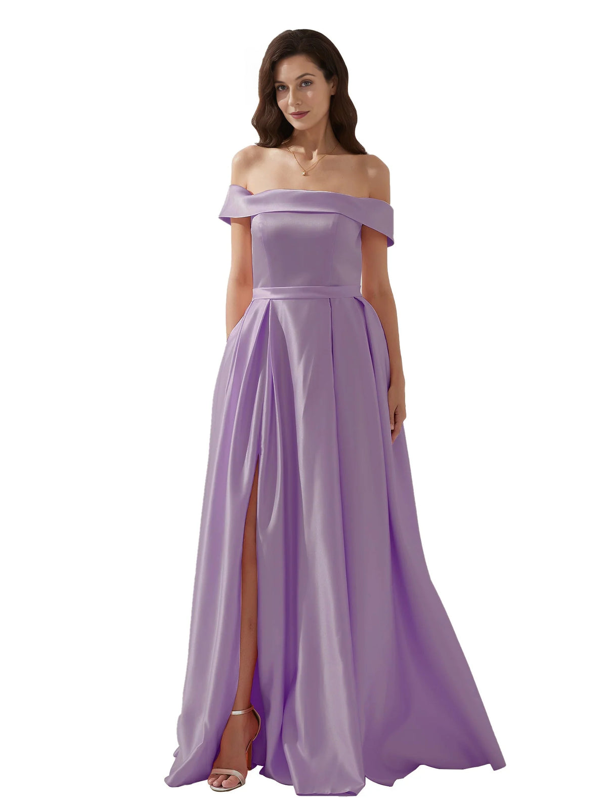 Off-The-Shoulder Slit Open Back Floor-Length Formal Dress
