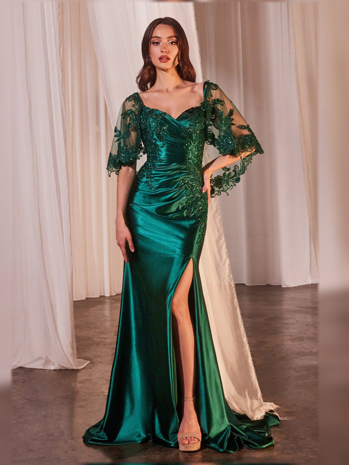Ruched Pleated Slit Sweetheart Sheath Floor-Length Satin Mother of the Bride Dress for Bridal Luncheon