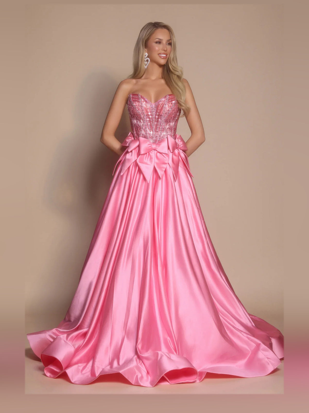 Corset Bow Sweetheart A-Line Floor-Length Satin Prom Dress for Senior Prom