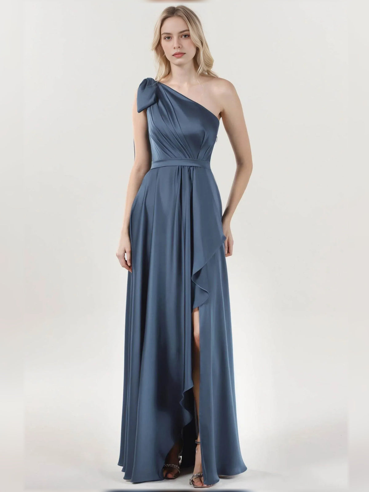 One-Shoulder Slit A-Line Floor-Length Polished Formal Dress