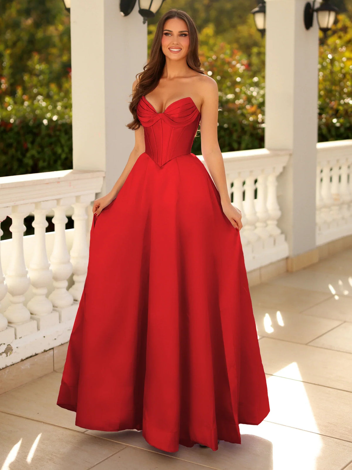Pleated Corset Sweetheart A-Line Floor-Length Satin Prom Dress for Gala