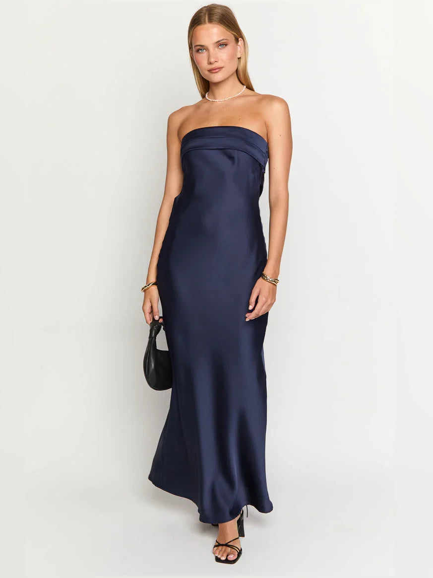 Strapless Mermaid Maxi Satin Bridesmaid Dress for Bridal Party