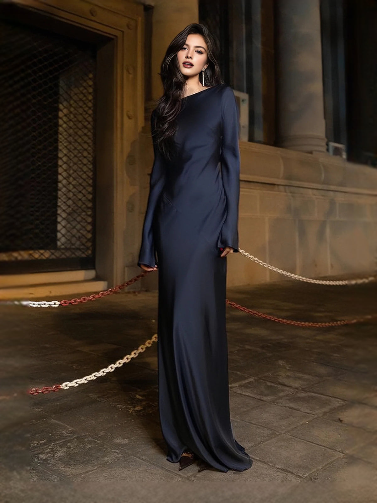 Draped Boat Neck Mermaid Maxi Satin Prom Dress for Senior Prom